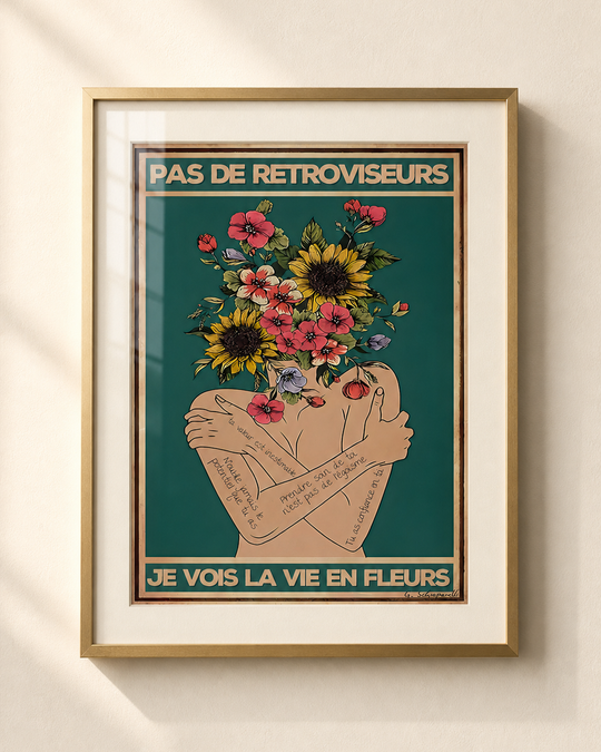 Mockup de la toile « Pas de rétroviseurs, je vois la vie en fleurs » — aperçu test
