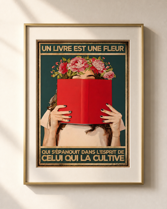 Mockup de la toile « Un livre est une fleur qui s’épanouit dans l’esprit de celui qui la cultive » — aperçu test