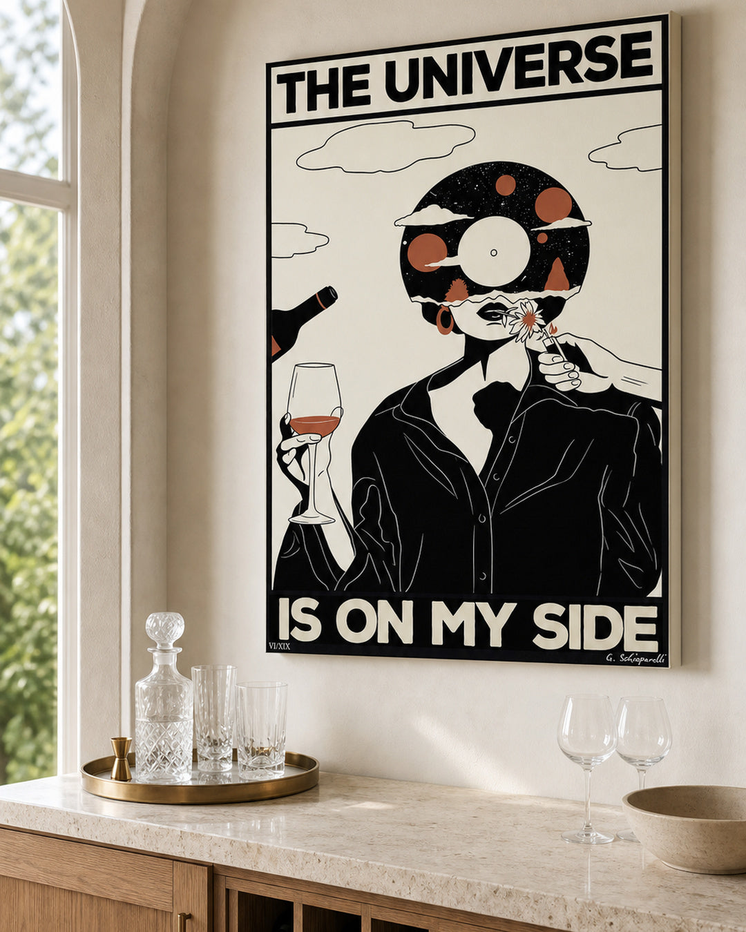 Interior styling with the “The universe is on my side — 01” canvas
