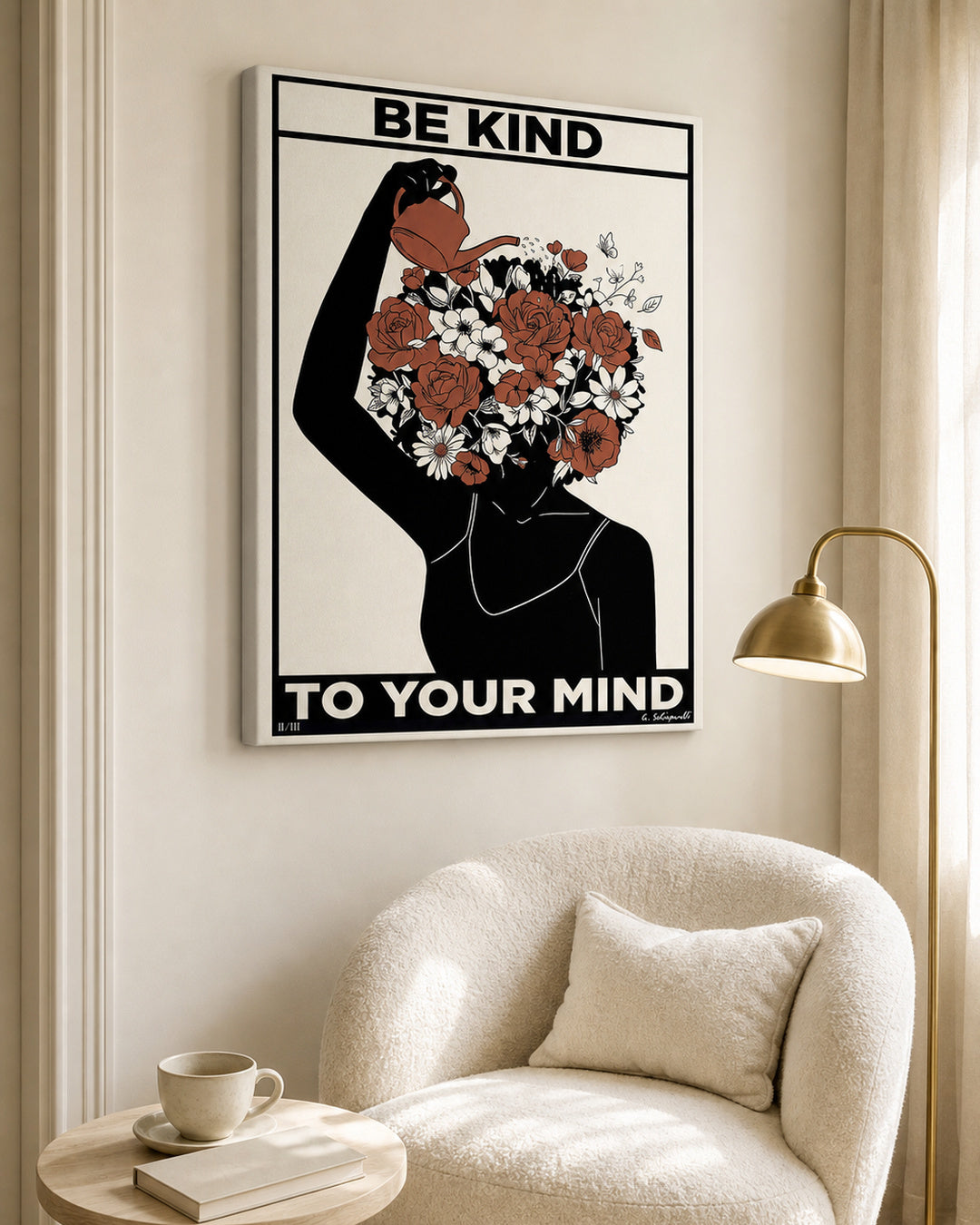 Interior styling with the “Be kind to your mind” canvas