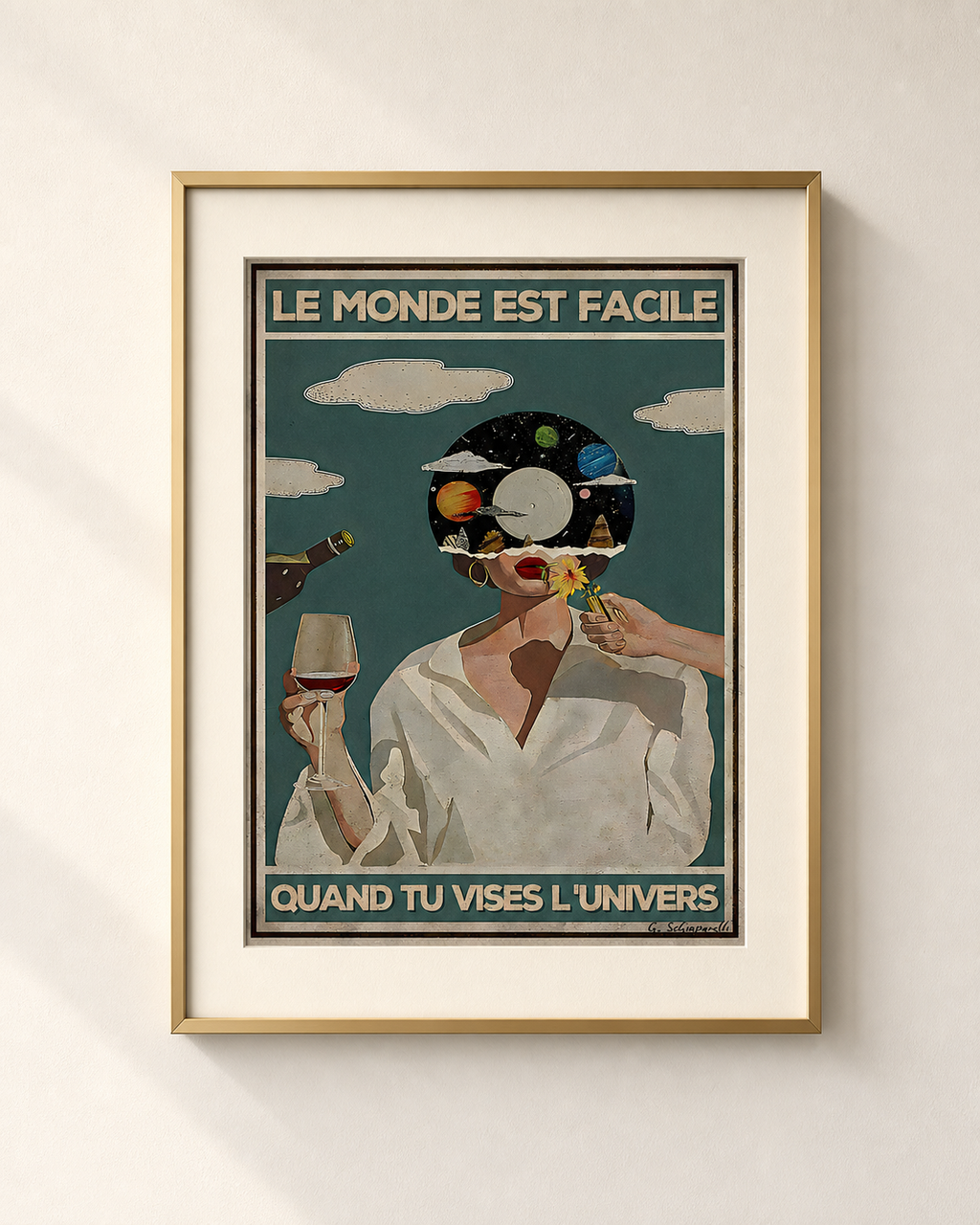 Mockup de la toile « Le monde est facile quand tu vises l’univers » — aperçu test