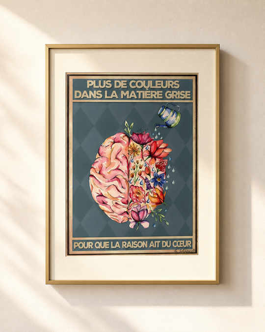 Mockup de la toile « Plus de couleurs dans la matière grise, pour que la raison ait du cœur » — aperçu test