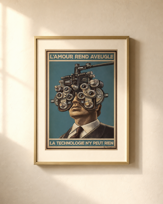 Mockup de la toile « L’amour rend aveugle, la technologie n’y peut rien » — aperçu test
