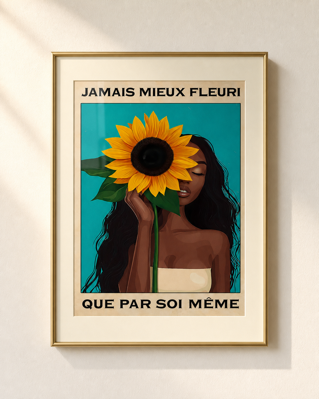 Mockup de la toile « Jamais mieux fleuri que par soi-même — Tournesol » — aperçu test