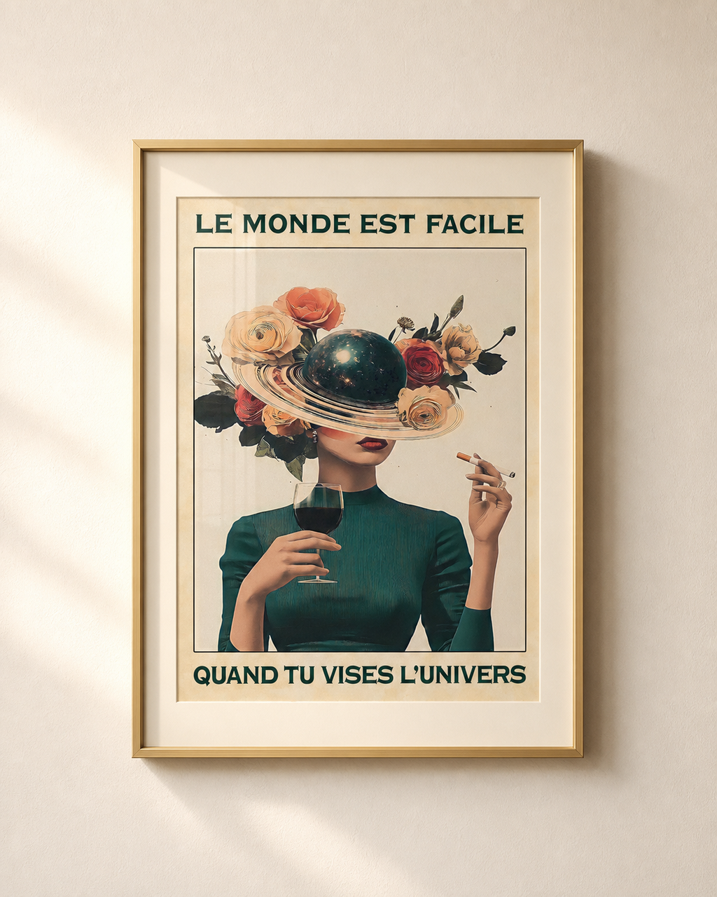 Mockup de la toile « Le monde est facile quand tu vises l’univers — Floral » — aperçu test