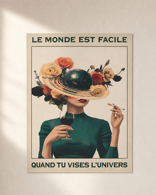 TEST COTON-LIN SANS CADRE — Le monde est facile quand tu vises l’univers — Floral