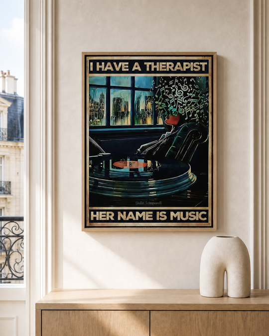 “I have a therapist, her name is music” — cotton-linen canvas, lifestyle A