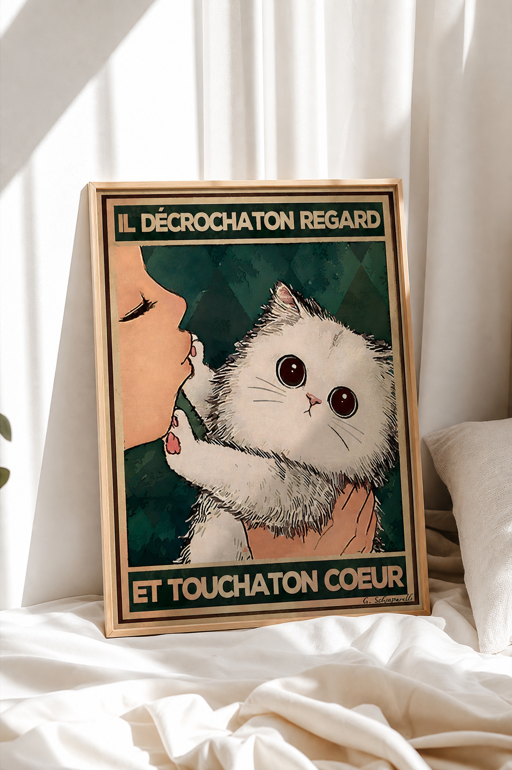 « Il décrochaton regard et touchaton coeur » — Art Print encadré, mise en situation 1