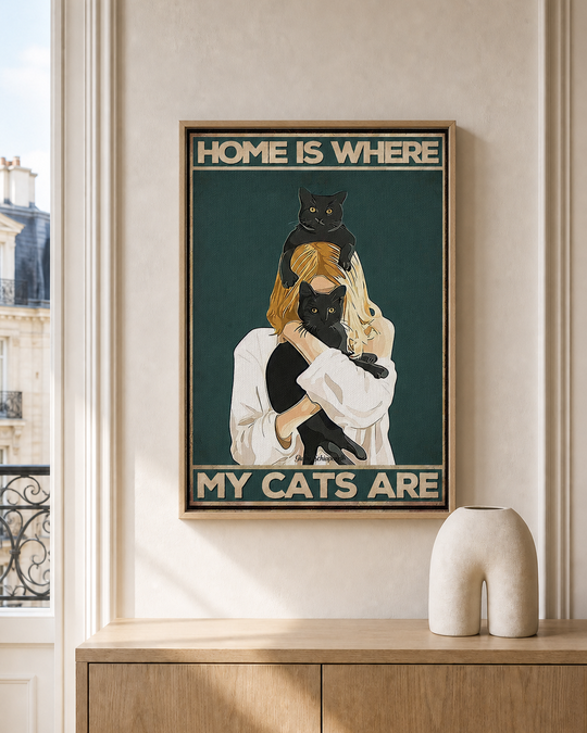 “Home is where my cats are” — cotton-linen canvas, lifestyle A