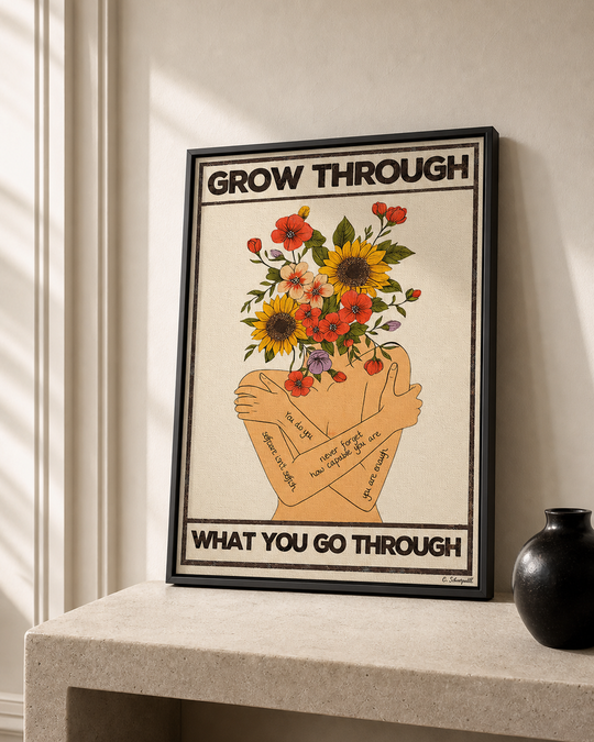 “Grow through what you go through — Crème & Sable” — cotton-linen canvas, lifestyle B