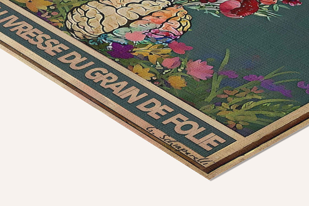 « Recolte atypique? Arrose livresse du grain de folie  » — toile texturée, détail du coin inférieur droit
