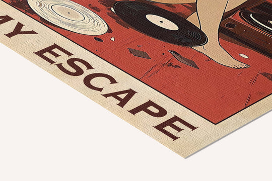 Music is my escape — cotton-linen canvas texture and fine corner detail