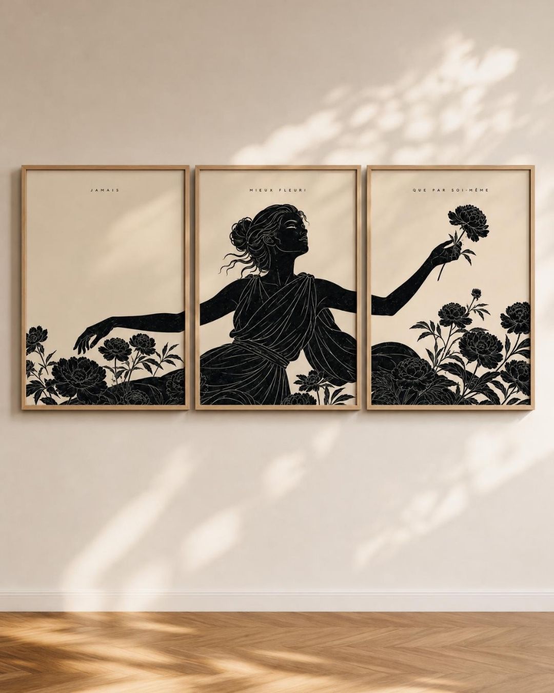 Triptyque — Jamais mieux fleuri que par soi-même — triptyque monté au mur