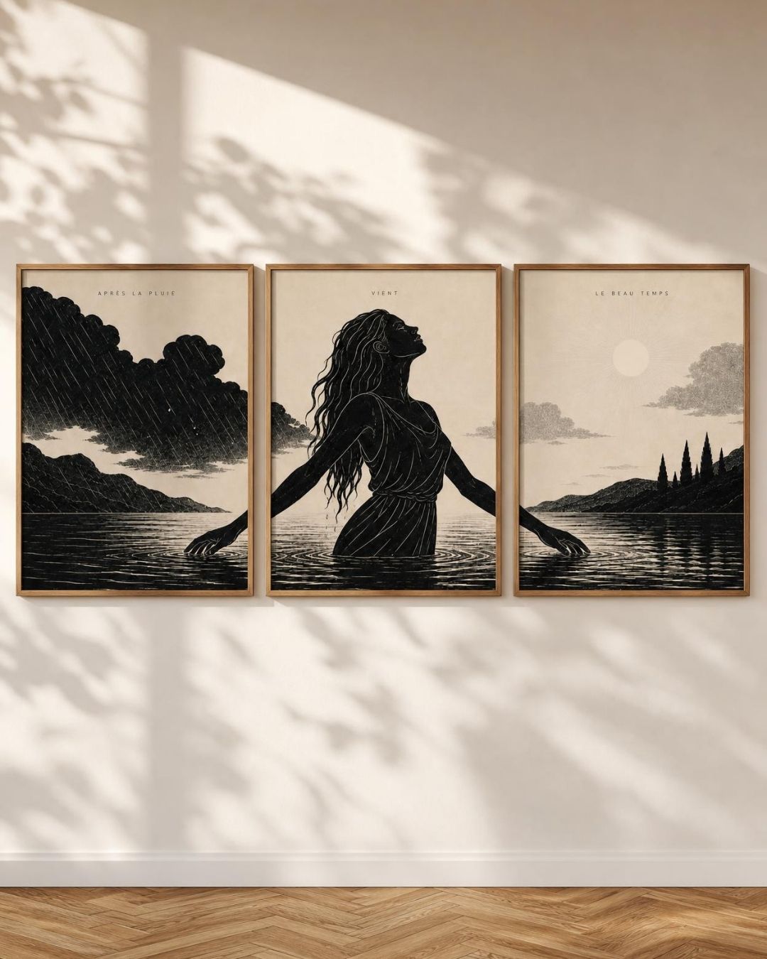 Triptyque — Après la pluie vient le beau temps — triptyque monté au mur